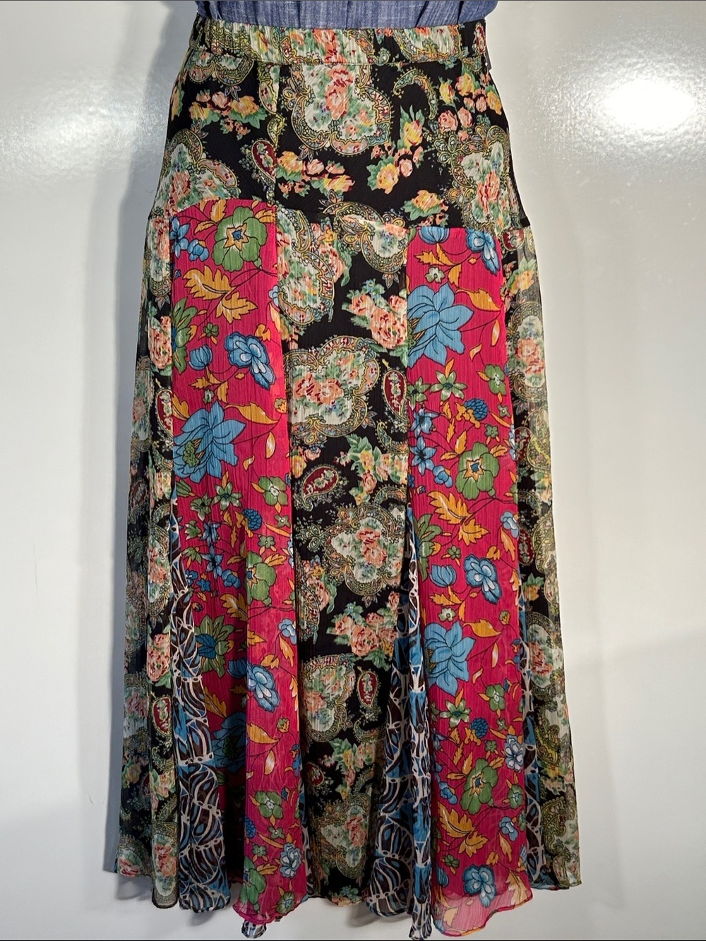 Tunique SZ S Mixed Media Fabrics Flowy Maxi Skirt Boho Cottage Romantic Country